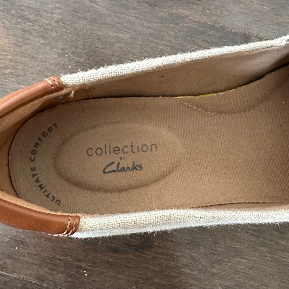 Clarks Collection Womens Canvas Espadrille Loafer Slip On Shimmer Nautical Tan 7 - Picture 3 of 7
